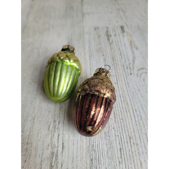 Mini glitter Acorn green brown fall set ornament Xmas - Picture 2 of 5